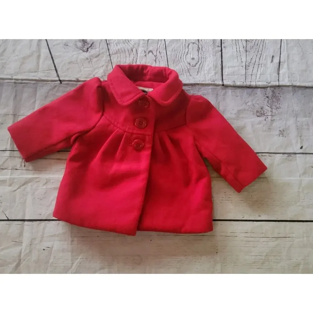 Old Navy Toddler Girls Red Christmas Pea Coat Size 3-6 Months